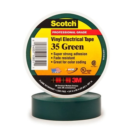 3M 3/4'' x 66' Green 3M 35 Electrical Tape, 10PK T96403510PKG